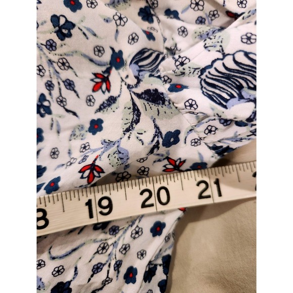 MAXSTUDIO Floral Blouse Tie Waist‎ Balloon Sleeve V Neck Boho Rayon Top - Picture 8 of 10